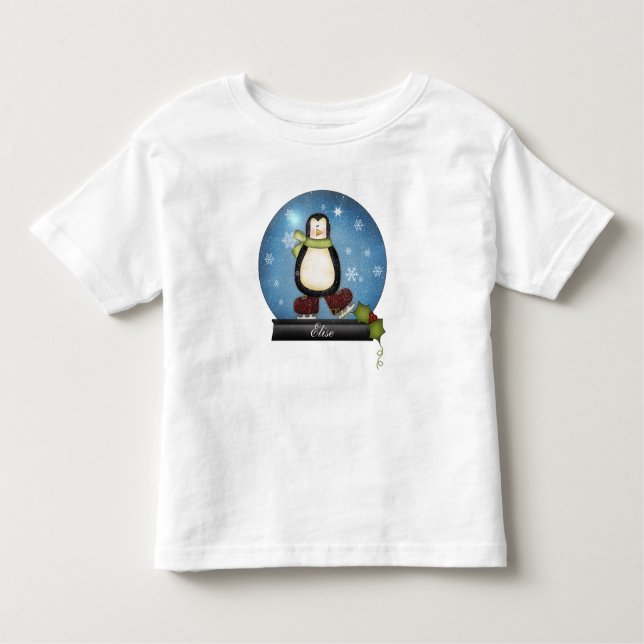 T-shirt Pour Les Tous Petits Patinage sur glace Whimsical Pingouin Snowglobe (Devant)