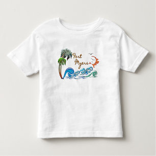 T-shirt Pour Les Tous Petits paumes 3d, vagues et coucher du soleil FORT MYERS