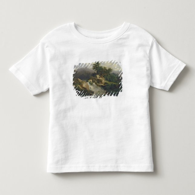 T-shirt Pour Les Tous Petits Paysage de forêt avec la cascade (Devant)