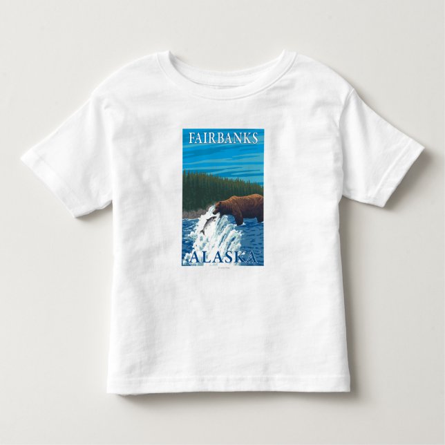 T-shirt Pour Les Tous Petits Pêche d'ours en rivière - Fairbanks, Alaska (Devant)