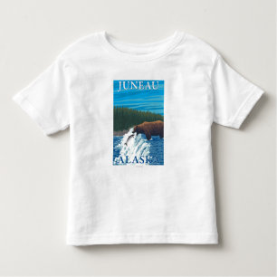 T-shirt Pour Les Tous Petits Pêche d'ours en rivière - Juneau, Alaska