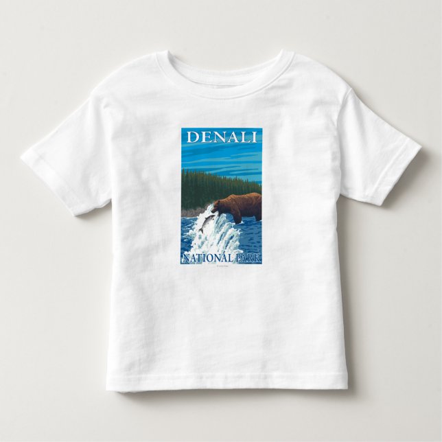 T-shirt Pour Les Tous Petits Pêche d'ours en rivière - parc national de Denali, (Devant)
