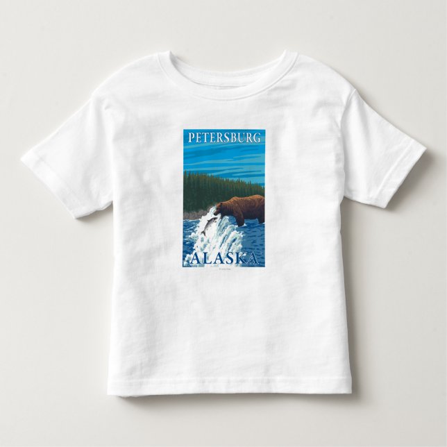 T-shirt Pour Les Tous Petits Pêche d'ours en rivière - Pétersbourg, Alaska (Devant)