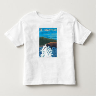 T-shirt Pour Les Tous Petits Pêche d'ours en rivière - Yellowstone occidental,