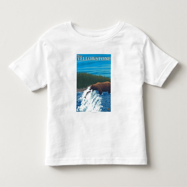 T-shirt Pour Les Tous Petits Pêche d'ours en rivière - Yellowstone occidental, (Devant)