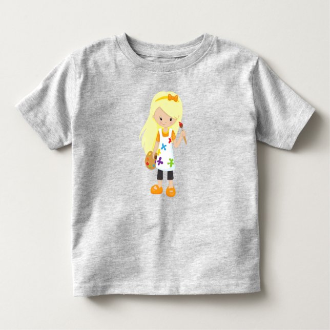 T-shirt Pour Les Tous Petits Peintre, Peintre Artiste, Mignonne Fille, Cheveux  (Devant)