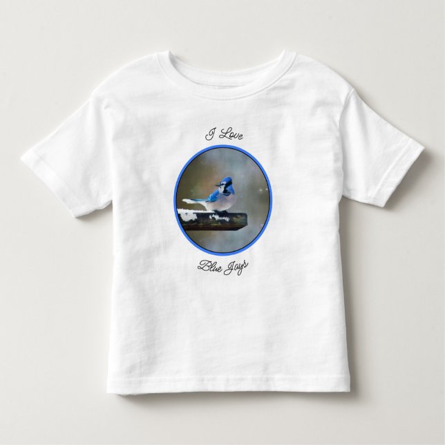 T-shirt Pour Les Tous Petits Peinture Jay Bleu - Art Oiseau Original (Devant)