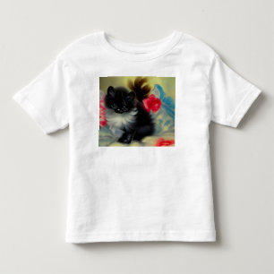 T-shirt Pour Les Tous Petits Peinture vintage de chaton noir et blanc