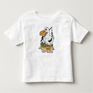 T-shirt Pour Les Tous Petits Pélican comme pêcheur avec la baguette de pêche et