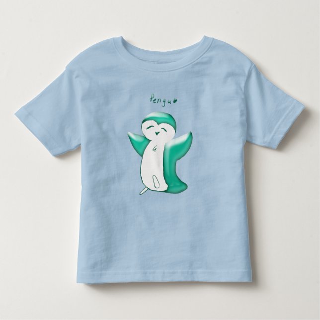 T-shirt Pour Les Tous Petits Pengu Happy Penguin(Vert) Tiguette (Devant)