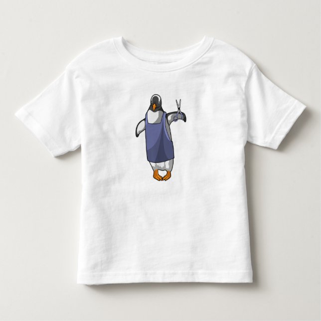 T-shirt Pour Les Tous Petits Penguin coiffeur avec ciseaux (Devant)