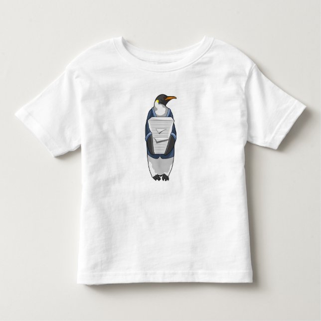 T-shirt Pour Les Tous Petits Penguin comme secrétaire avec pile de papier (Devant)