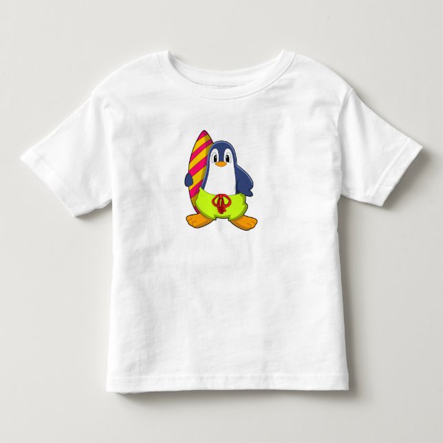T-shirt Pour Les Tous Petits Penguin comme surfer avec Surfer (Devant)