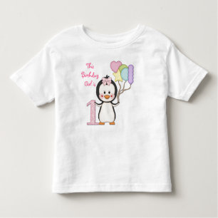 T-shirt Pour Les Tous Petits Penguin Cutie - Première Fille Anniversaire