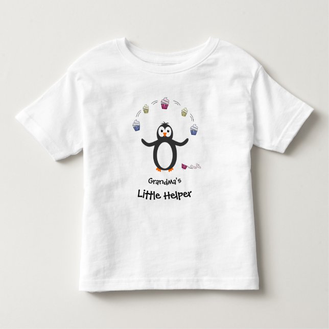 T-shirt Pour Les Tous Petits Penguin jonglage cupcakes petit aide ajouter nom (Devant)