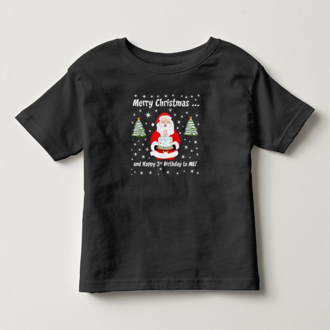 T-shirt Pour Les Tous Petits Père Noël Holding Anniversaire Gâteau Joyeux Noël  (Devant)