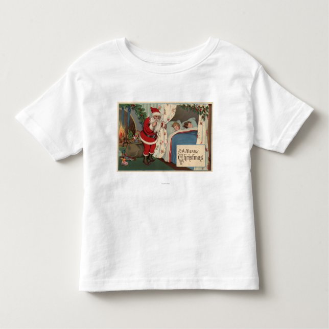 T-shirt Pour Les Tous Petits Père Noël observant les enfants de sommeil (Devant)