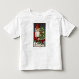 T-shirt Pour Les Tous Petits Père Noël tenant un arbre illuminé par des boug
