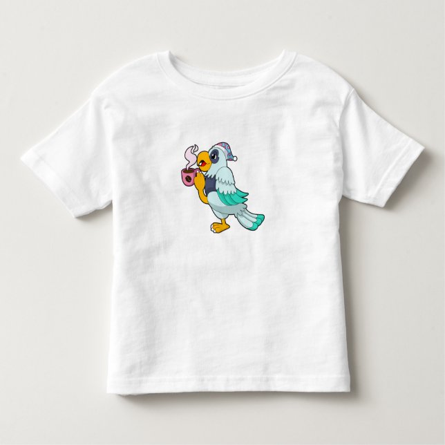 T-shirt Pour Les Tous Petits Perroquet avec tasse de café (Devant)