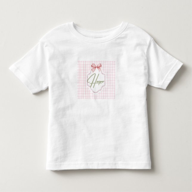 T-shirt Pour Les Tous Petits Personalisé Harper Baby Girl Nursery Bow&En vichy (Devant)