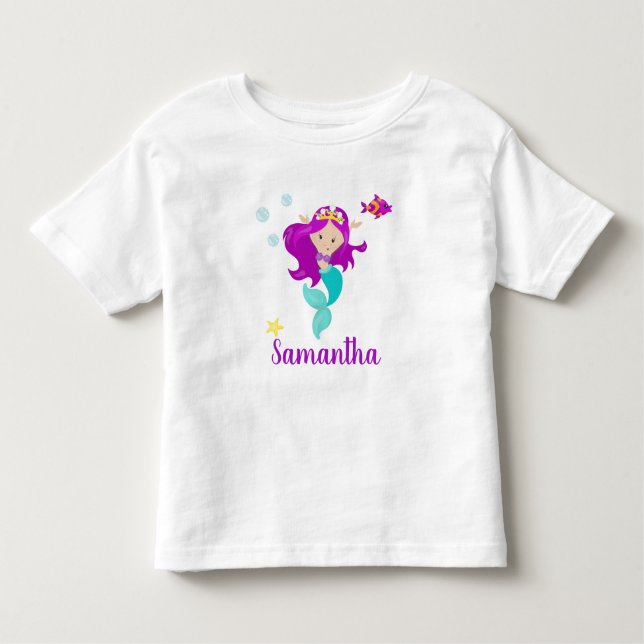 T-shirt Pour Les Tous Petits Personalisé Mermaid Princess Purple Personnalisé (Devant)