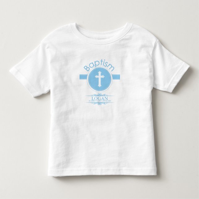 T-shirt Pour Les Tous Petits Personnalisable, Enfant Garçon Bleu de Dieu Baptêm (Devant)