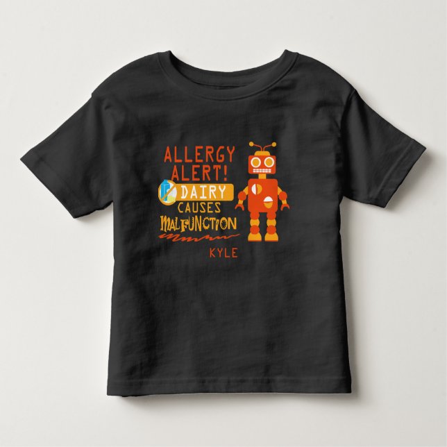 T-shirt Pour Les Tous Petits Personnalisé Garçons Orange Robot Dairy Allergy Al (Devant)