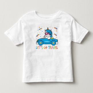 T-shirt Pour Les Tous Petits Personnalisé Girls Blue Car Unicorn Voyage