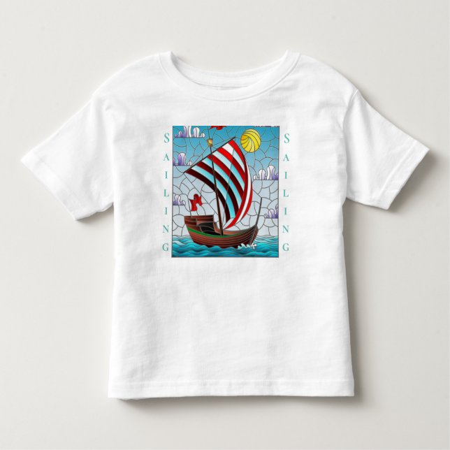 T-shirt Pour Les Tous Petits Personnaliser Blue Ocean Sail Boat Clear Sky Sun (Devant)