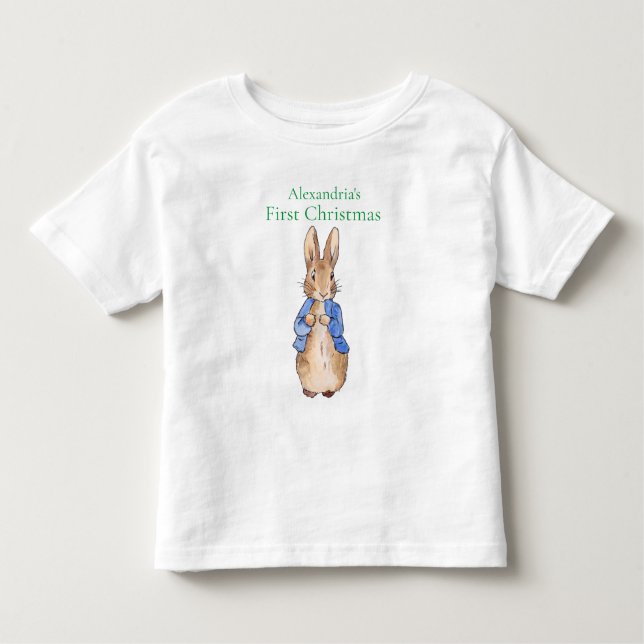 T-shirt Pour Les Tous Petits Personnaliser Nom Pierre le lapin Premier Noël (Devant)