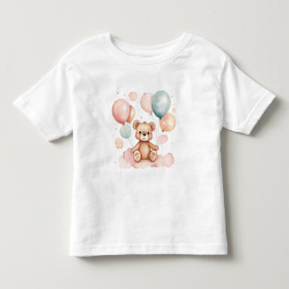 T-shirt Pour Les Tous Petits Petit Aquarelle Ours Blonde sur le nuage