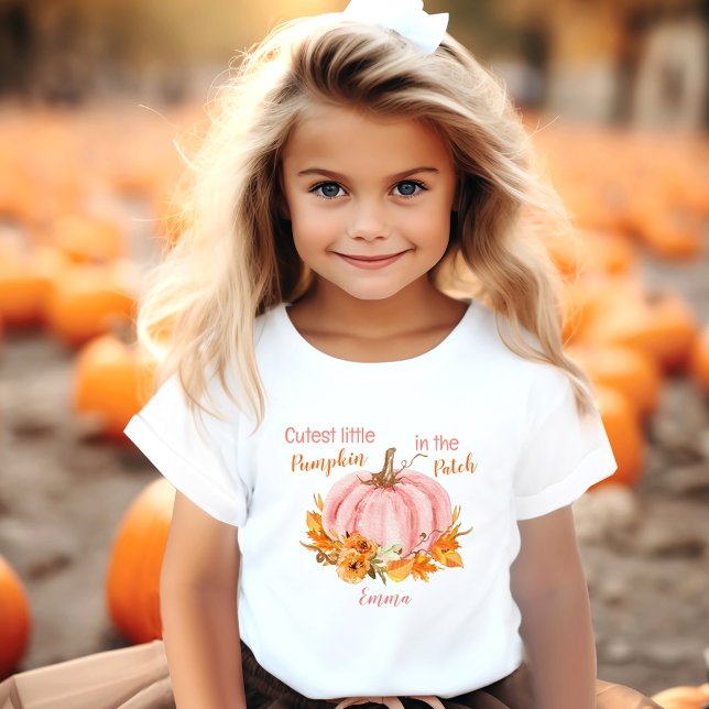 T-shirt Pour Les Tous Petits Petit Citrouille Cutest Nom d'automne rose (Cutest Little Pumpkin Fall Name Pink Toddler T-shirt)