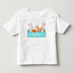 T-shirt Pour Les Tous Petits Petit garçon de Pâques Bunny Poussin bleu nom du p
