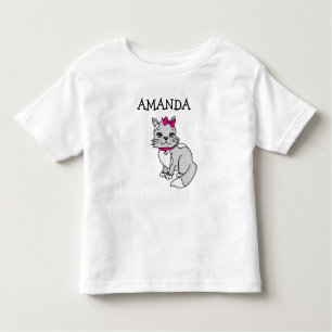 T-shirt Pour Les Tous Petits Petit Kitten gris de fille personnalisée avec Bow