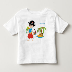 T-shirt Pour Les Tous Petits Petit petit pirate garçon avec trésor et perroquet