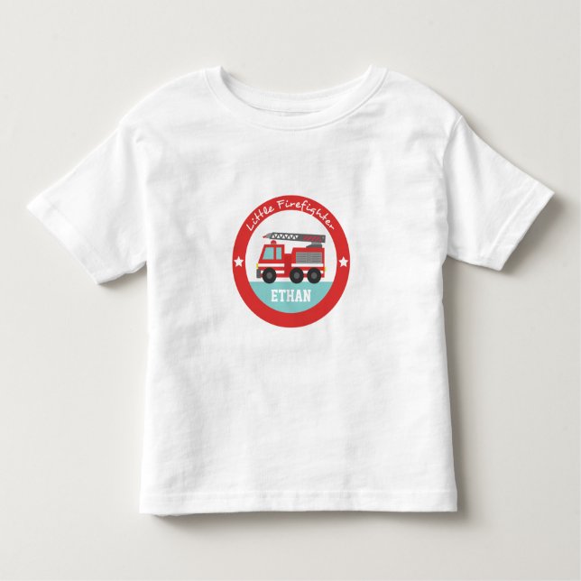 T-shirt Pour Les Tous Petits Petit Pompier, Camion Feu Rouge, Pour Garçons (Devant)