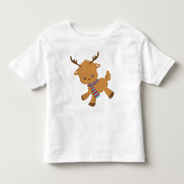T-shirt Pour Les Tous Petits Petit Renne, Petit Renne, Antlers, Écharpe (Devant)
