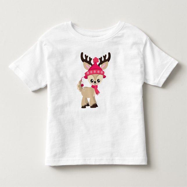 T-shirt Pour Les Tous Petits Petit Renne, Petit Renne, Casquette Rouge, Écharpe (Devant)