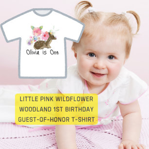 T-shirt Pour Les Tous Petits Petite Fleur Sauvage Rose Forêt 1er anniversaire