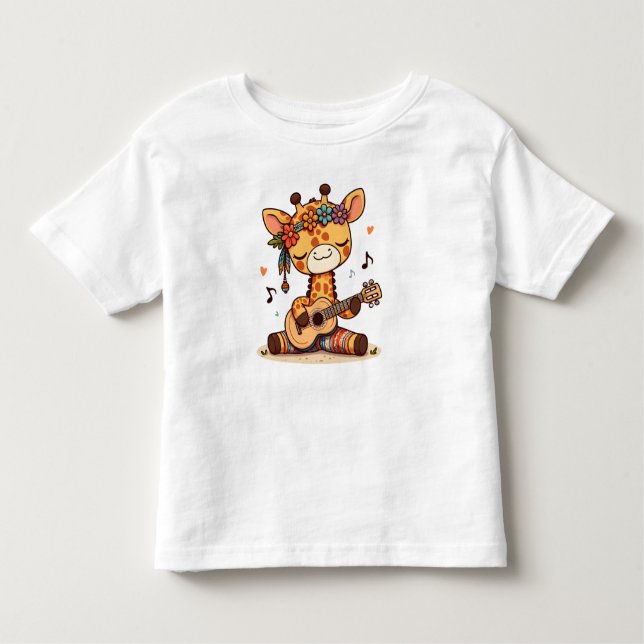 T-shirt Pour Les Tous Petits Petite Giraffe Jouer Guitare (Devant)