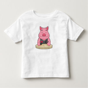 T-shirt Pour Les Tous Petits Pig au Poker avec cartes de Poker