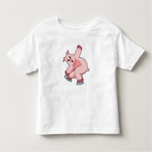 T-shirt Pour Les Tous Petits Pig Patinage sur glace Patins sur glace