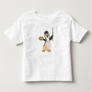 T-shirt Pour Les Tous Petits Pingouin as Painter with Paint brush & Colour
