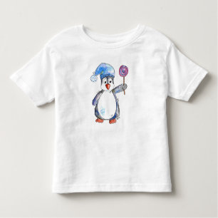T-shirt Pour Les Tous Petits Pingouin blanc mignon avec Lollipop