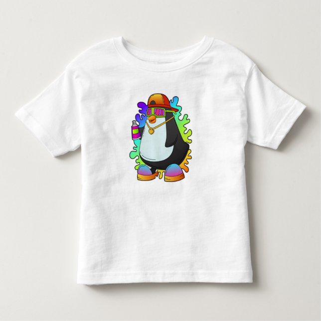 T-shirt Pour Les Tous Petits Pingouin comme peintre avec Spray (Devant)