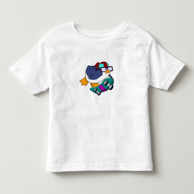 T-shirt Pour Les Tous Petits Pingouin en patinage avec skateboard (Devant)