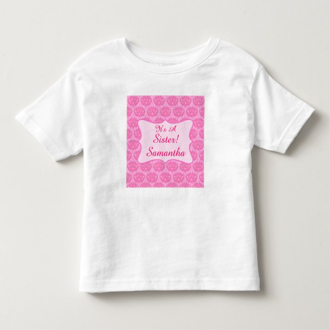 T-shirt Pour Les Tous Petits Pink Damask C'est une soeur Nom Enfants personnali (Devant)