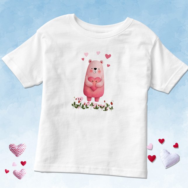 T-shirt Pour Les Tous Petits Pink Kawaii Bear with Hearts (Créateur téléchargé)