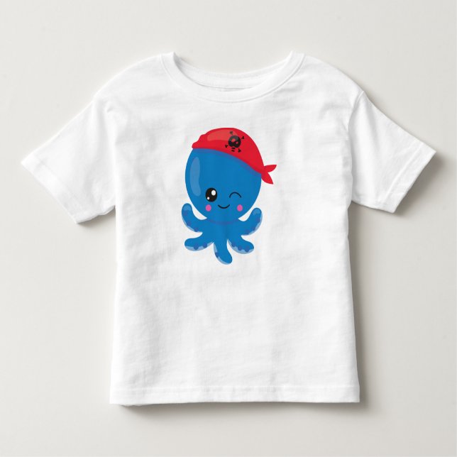 T-shirt Pour Les Tous Petits Pirate Octopus, Pipe mignonne, Petite Octopus (Devant)