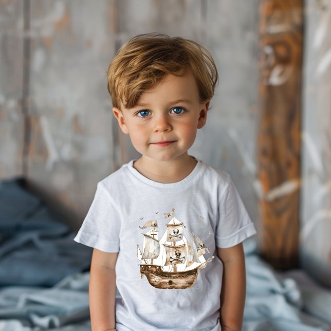 T-shirt Pour Les Tous Petits Pirate Ship Brown thème nautique Anniversaire (Créateur téléchargé)